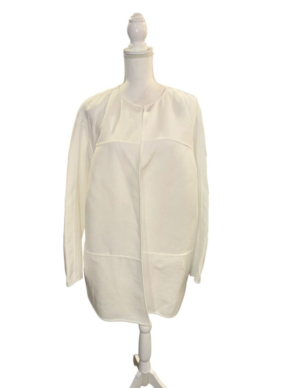 Lafayette 148 White Textured Open-Front Long-Sleeve Blouse XL NWT